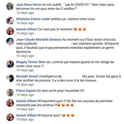 Commentaires Facebook Ads négatifs sur les promotions